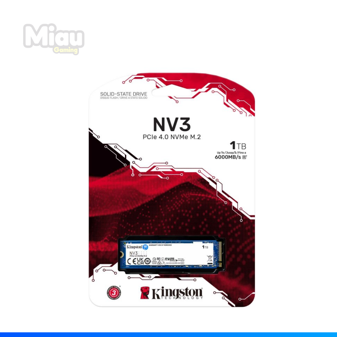 SSD KINGSTON NV3 1TB M.2 2280 NVMe PCIe 4.0 x4 6000MB SSD KINGSTON NV3 1TB M.2 2280 NVMe PCIe 4.0 x4 6000MB/s - Imagen 1